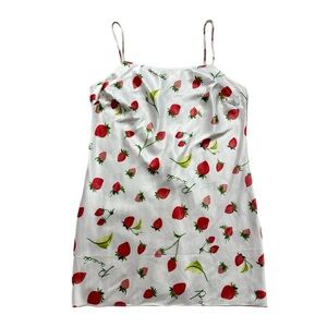Parade White Strawberry Print Satin Slip Mini Dress M
